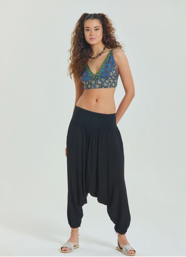 Black Women's Shalwar with Gimp Detailed Elastic Pocket on the Leg 4480